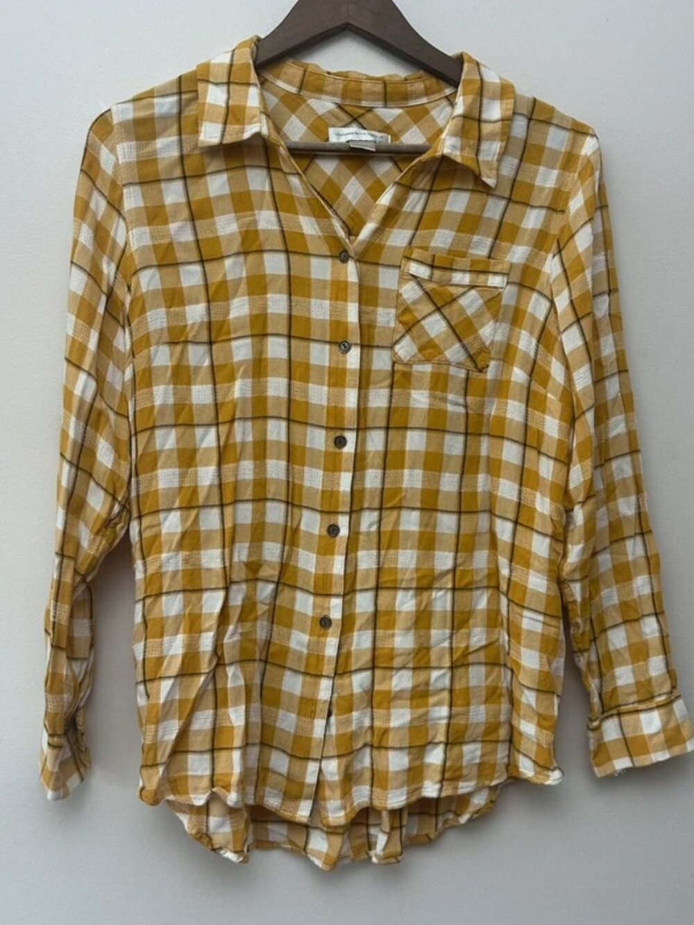 Women’s Christopher and Banks Yellow White Plaid Long Sleeve Large